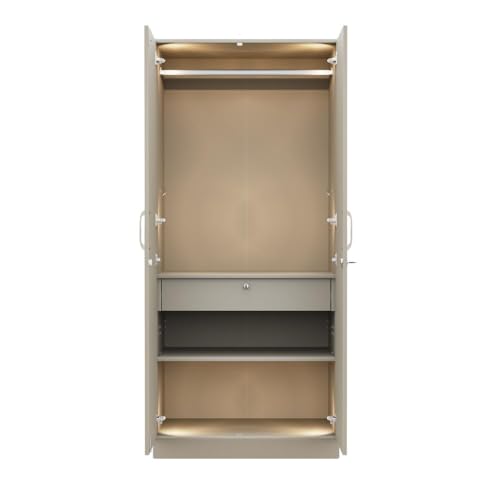 Image of Wakefit Wardrobe for Bedroom | 3 Yr Warranty | Cupboard for Bedroom, Almirah, Wooden Wardrobe, Comes with LED light, Multi-Shelves, Drawer & Hanger, Density:680-750 kg /m, Free Installation(Tyrian-CB)
