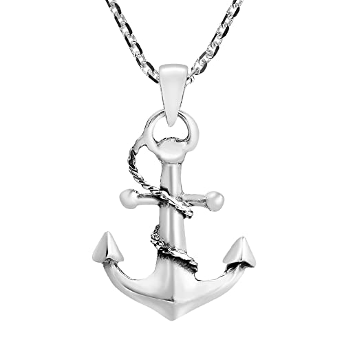 Aeravida PN-0340-18 Nautical Rope And Anchor .925 Sterling Silver Pendant Necklace cover