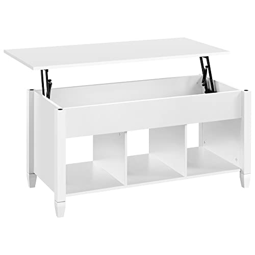 Yaheetech Table Basse avec Plateau Relevable, Table de Salon Fonctionelle en Bois MDF et Métal, Table élévatrice avec Porte-Revues, Pieds réglables Moderne 104,5 x 49,5 x（49-63） cm Blanc
