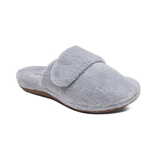 Aetrex Women's Mandy Orthopedic Closed Toe Comfy Slippers - Adjustable Memory Foam Fuzzy Slippers