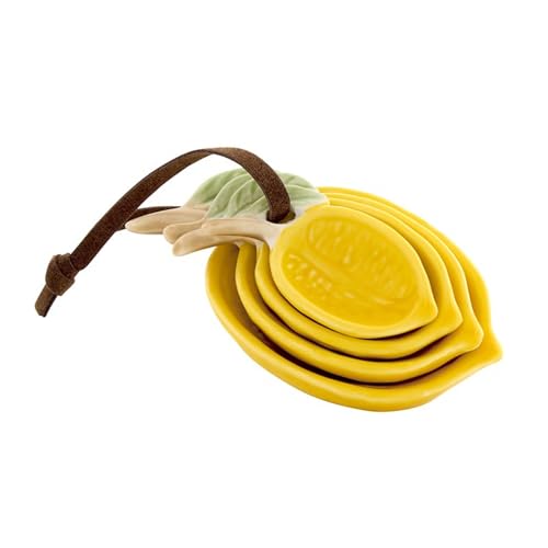 47th & Main Measuring Spoon Gift Set Ceramic Lemon Shaped Teaspoons for Dry or Liquid, 4-Piece, Yellow