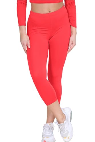 Pantalones capri mujer rojos elásticos para evitar rozaduras en el gym