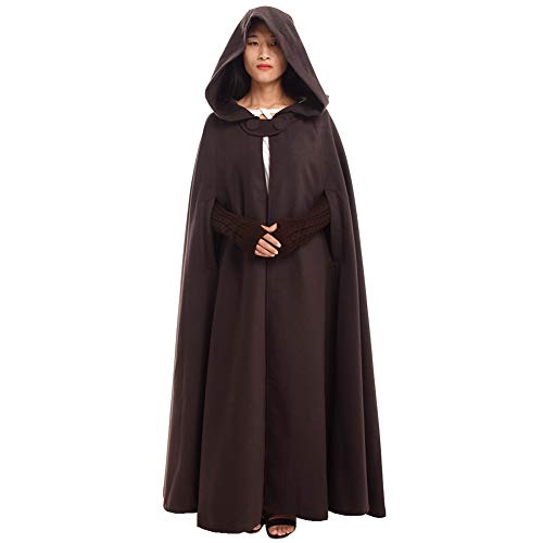 GRACEART Women's Hood Woolen Cape Bridal Wedding Cloak Plus Size Thick Coat Brown Long