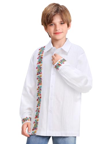 Mexican Shirts for Boys Guayabera Traditional Embroidered Kid Cinco De Mayo Fiesta Collared Long Sleeve2