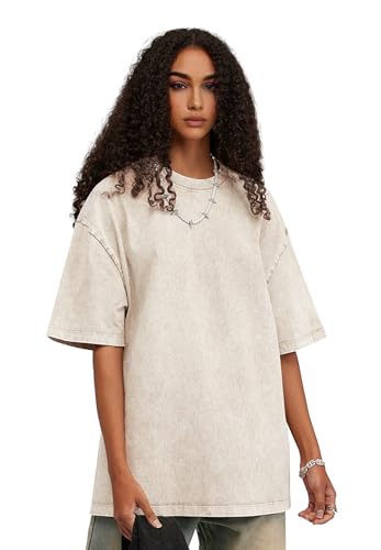 Unisex Short Sleeves Retro Vintage Style T-Shirt Casual Loose Wash Solid Basic Tee Tops