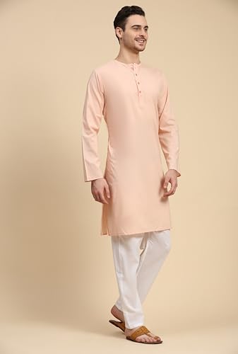 Image of SKAVIJ Men's Pure Cotton Solid Kurta Pajama Set Round Neck Casual Yoga Dress