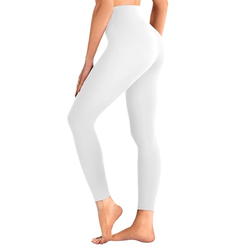 CADITEX Leggings for Women No See Through High Waisted Workout Yoga Leggings for Women White LXL