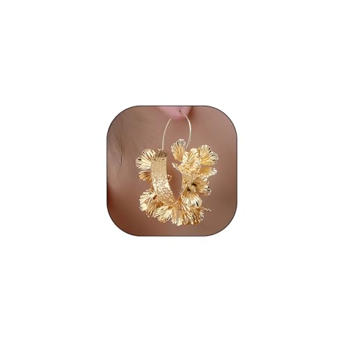 Wrinkle Statement Earring Large Metal Flower Hoop Earrings C Shape Texture Floral Open Geometric Dangle Earrings Trendy Jewelry for Women (Color-1) by GIGB PBDK - Used condition - US$6.09