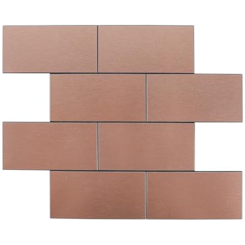 HOMEART Subway Tile Peel and Stick Backsplash, Brushed Metal Aluminum Copper Backsplash Stick on Wall Tiles for Kitchen Bathroom Fireplace (6 Sheets) Cover