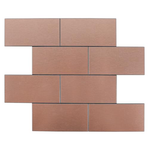 HOMEART Subway Tile Peel and Stick Backsplash, Brushed Metal Aluminum Copper Backsplash Stick on Wall Tiles for Kitchen Bathroom Fireplace (6 Sheets)