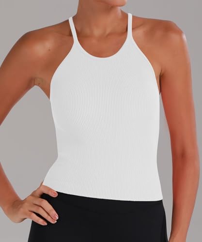 Image of Sunzel Ribbed Crop Tank Top for Women Seamless Racerback Camisole | Buttery Soft Nylon Spandex, Opaque No See Through, Stays in Place, Unpadded, Slim Fit, No Shrink, Yoga Workout Gym Casual