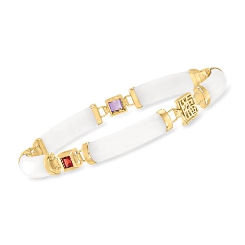 Ross-Simons White Jade and 1.40 ct. t.w. Multi-Gemstone Good Fortune Bracelet in 18kt Gold Over Sterling