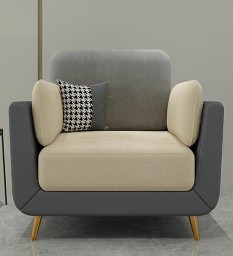 Image of Modern & luxury cushioned couch relax sectional sofa in fabric & velvet and Heavy Duty sofa ideal for bedrooms, living rooms, guest rooms, homes, and office-(One Seater Grey & Beige).