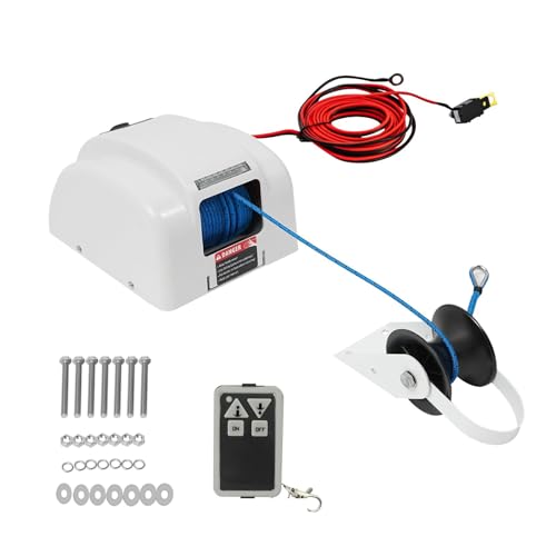Zoienu 45 lb Marine Electric Anchor Winch, Automatic Marine Anchor Winch with Remote Control and Anchor line, for Fishing Boats, Buoy Boats, speedboats