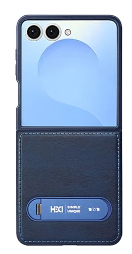 Image of BOUNCEBACK Vegan Leather Back Case Cover for Samsung Galaxy Z Flip 7 5g | Metal Kickstand Back Case Cover for Z Flip7 - (Blue)