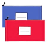 2-Pack Bank Deposit Money Bags with Zipper, 11.2 x 6.1 Inches, PU Leather Cash Pouches with Label, for Coins...
