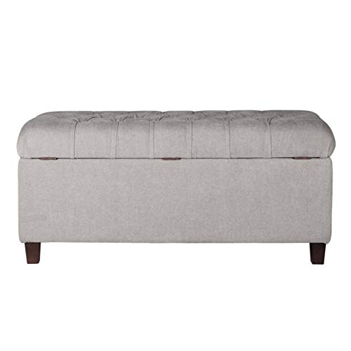 Homepop Home Decor | Tufted Ainsley Button Storage Ottoman Bench with Hinged Lid | Ottoman Bench with Storage for Living Room & Bedroom, Grey