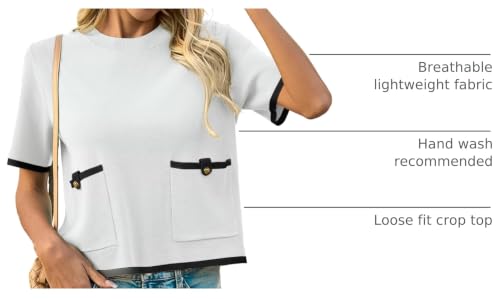 Image of Saodimallsu Women's Short Sleeve Color Block Crew Neck Sweater