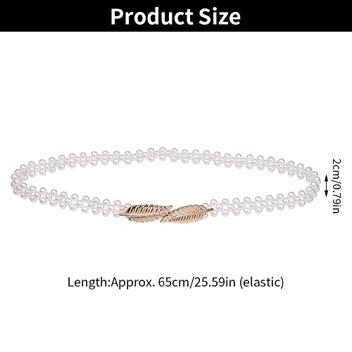 HomeSoGood 2Pcs Elegant Women Imitation Pearls Belt, Wedding Bridal Waist Belt Elastic Buckle Pearl Chain Belt for Female Girls Dress Strap2