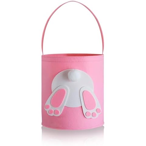 JIWINNER Bunny Easter Basket, 8.5 Inch Cylindrical Felt Bag for Easter Egg Hunts Party Favor Cover