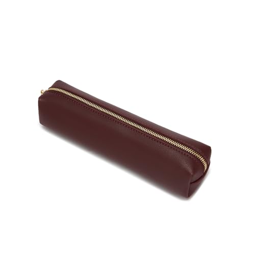 Image of Faux Leather Color Pencil Case Multifuncional and Simple with Zipper for School (Burgundy)