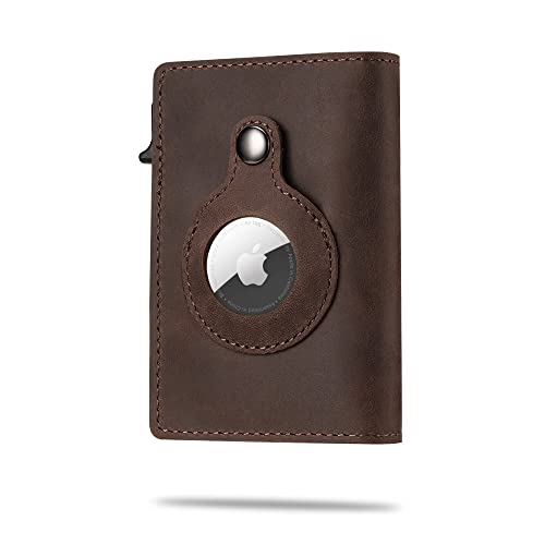 Kanley Airtag Leather Smart Wallet for Men with Tracking Case Card Holder Slots, Money Clip Brown