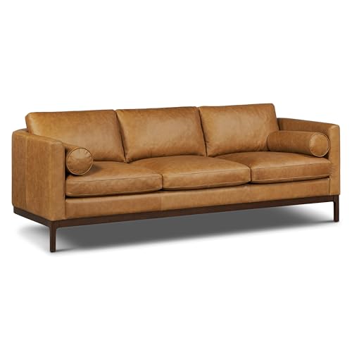 Image of POLY & BARK Toscano 89 inch Sofa in Cognac Tan - Modern Living Room Couch with Deep Seating, Plush Cushions, Premium Upholstery, Contemporary Design, and Solid Wood Frame
