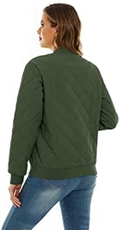 TACVASEN Women's Diamond Quilted Jackets Full Zip Winter Bomber Jacket Padded Coats Casual Warm Jacket with Pockets