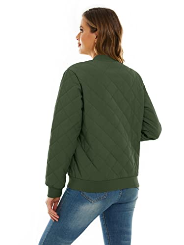 TACVASEN Women's Diamond Quilted Jackets Full Zip Winter Bomber Jacket Padded Coats Casual Warm Jacket with Pockets