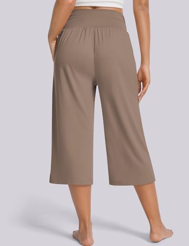 UEU Women's Summer Capris Yoga Pants for Women High Waisted Casual Wide Leg Loose Soft Pajamas with Pockets4