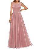 Dressystar 0046 Abendkleid Basic Chiffon Spitzen Ärmellos Brautjungfernkleider Bodenlang Blush L