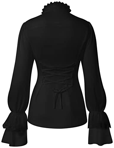 Women's Retro Victorian Lotus Lace Stand Collar Long Sleeve Shirts3