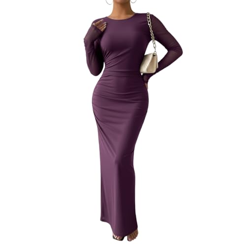 Image of LIGHT DOT Women's Printed Bodycon Maxi Dress Long Sleeve Tie Dye Mesh Ruched Cocktail Dress