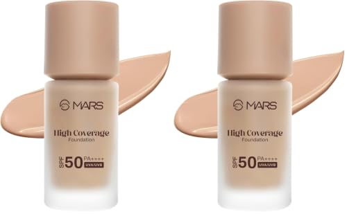 Image of MARS SPF50 PA++++ High Coverage Foundation | Blemish Free & Blendable Makeup | For All Skin Type | IN-VIVO Tested with 5 Star UVA+UVB Protection Boost Rating (40ml) (SHADE-05) (Pack of 2)