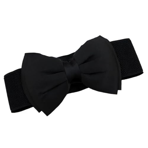 Womens Belt Women Belt Cute Big Bow Waist Wrap Elastic Belt(Black)