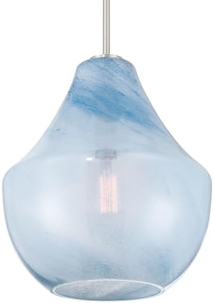 Minka Lavery 293-84 Pacific 14" Wide Pendant - Brushed Nickel with Soft Blue Alabaster Glass