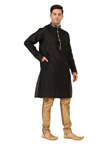 Image of ITOS365 Men's Tunic Art Silk Kurta Pajama and Scarf Suit Set Indian Clothing Wedding Party Dress Gifts Items