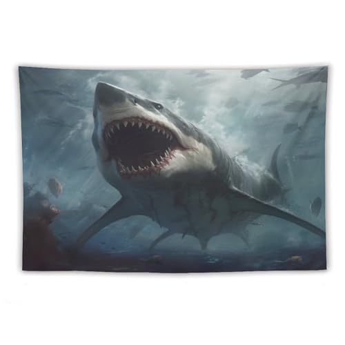 Tenture requin en impression 3D et tapisserie murale suspendue 150x230cm pour salon contemporain