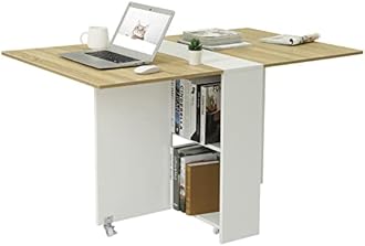 Tiptiper Folding Dining Table with 6 Casters, Drop Leaf Dining Table with Storage Shelves, Folding Kitchen Table for Small Apartments, Pear Wood Color and White