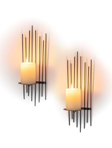 Sziqiqi Supports à Bougies Muraux Noirs: Set de 2 Supports Muraux Métal pour Bougies Pillar - Appliques Modernes comme Art Mural pour Salon Salle de Bain...