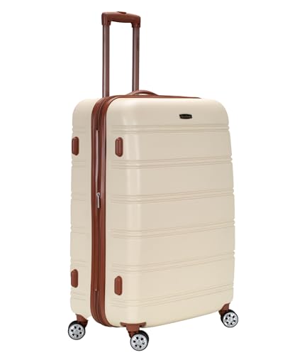 Image of Rockland Melbourne Hardside Expandable Spinner Wheel Luggage, Checked Large 28 inch, White