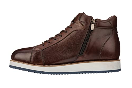 Image of CALTO Men's Invisible Height Increasing Elevator Shoes - Dark Brown Leather Combat Zipper Boots - 3 Inches Taller - Y6021 - Size 7.5 D(M) US