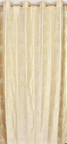 Image of Heavy Quality Punch Tree Curtains 5 Feet Long Set of 1 Pcs | Cream Window Curtains for Living Room, Bedroom | Lightweight 5 Feet Long Drapes for Home Decoration