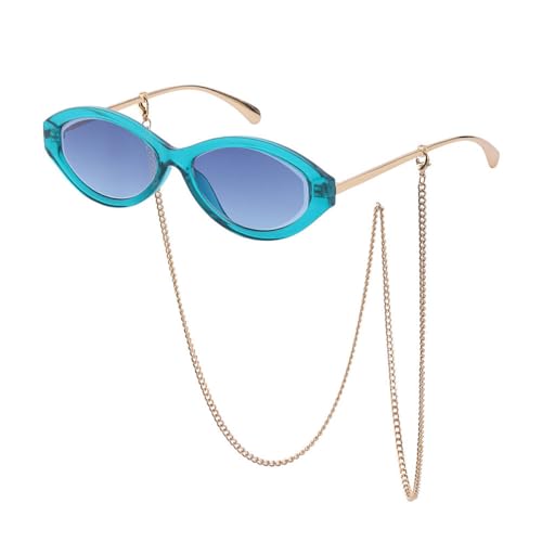 Lunettes de soleil ovales pour femme avec chaîne amovible et protection UV400 tendance