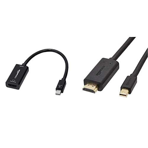 Amazon Basics Mini DisplayPort to HDMI Adapter (4k@60Hz) & Mini DisplayPort Male to HDMI Male Cable, 1080p, Gold-Plated Plugs, 6 Foot, Black