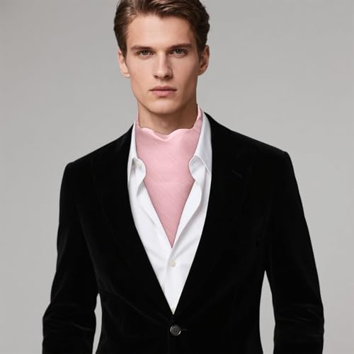 Image of Hi-Tie Silk Ascot for Men Self Tie Men's Cravat and Flower Lapel Pin Handkerchief Cufflinks Set for Wedding Party