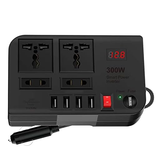 Skypearll Car Laptop Charger, 300W Car Inverter DC 12V to AC 220V with 4 USB Ports Fast Charging 2 Universal Sockets with Multifunctional LED Display, Universal Laptop Charger for car with Extra Fuse