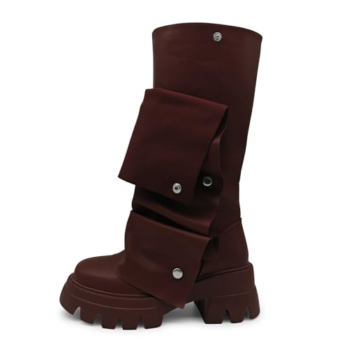 Women's Platform Fold Over Combat Boots Slouchy wide Calf chunky Heel Round Toe Western Pull on Fashion cute mardi gras shark Boot4