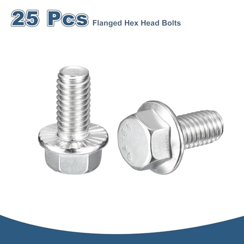 Image of uxcell 25Pcs 3 /8-16 x 3 /4 inch Flanged Hex Head Bolts, 304 Stainless Steel Flange Hexagon Screws, Flange Hex Drive Screws 5.8 Grade for Machinery Industry Home Appliances, Silver