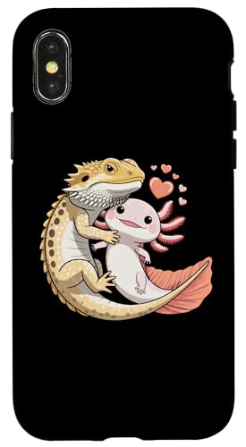 Reptile Keeper Pet Owner Cute Bearded Dragon Hugging Axolotl X}zP[X iPhone X/XS p